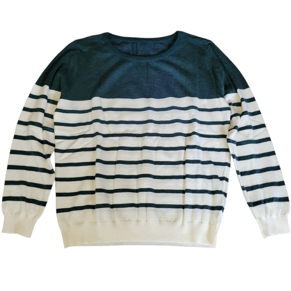 Striped Crew Neck Sweater - Green and White - NWOT - Picture 3 of 5